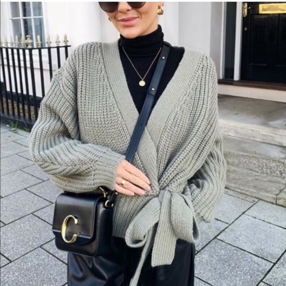 Zara Cropped Belt Cardigan Sage Green 
